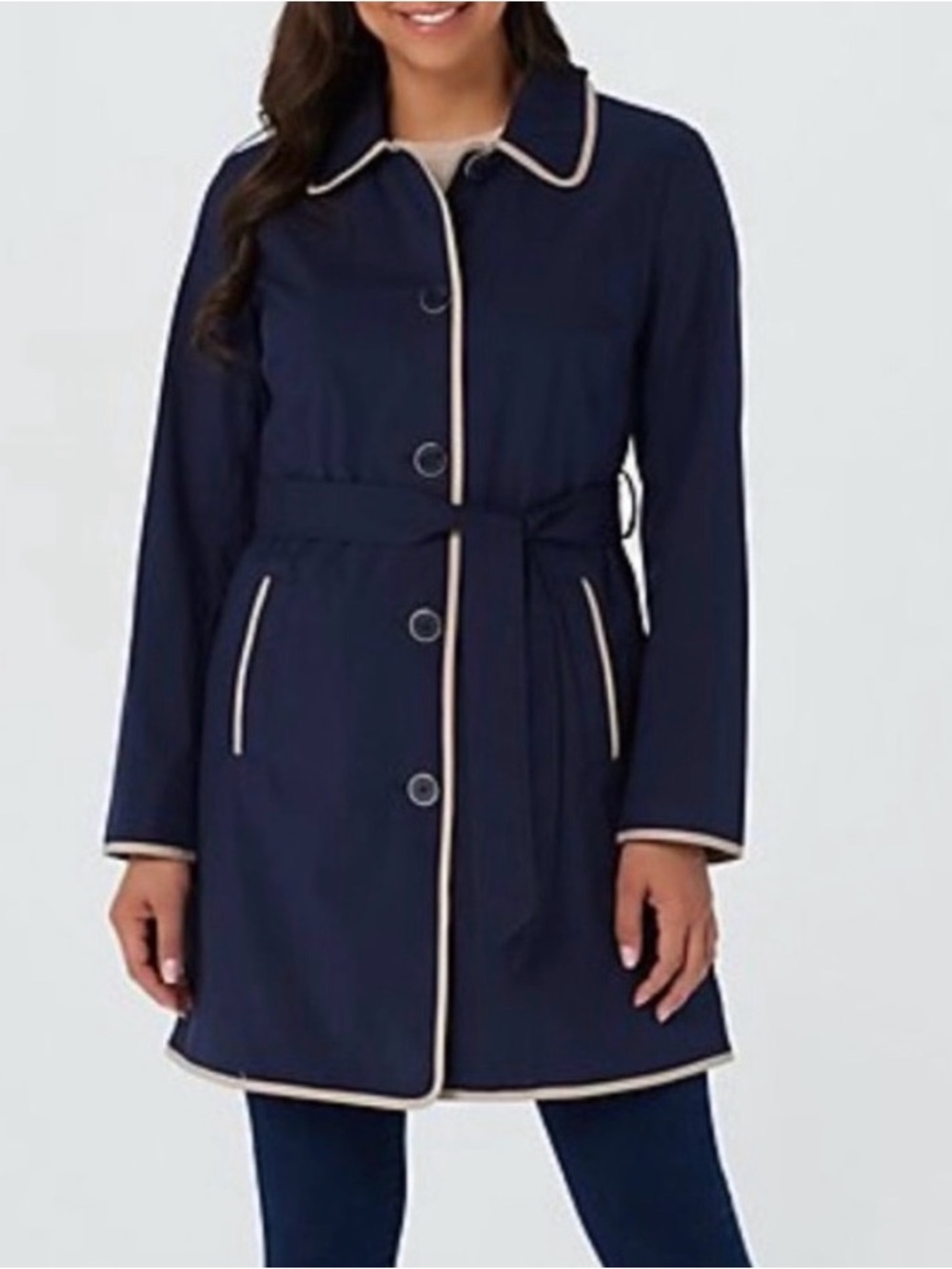 DENNIS BASSO navy water resistant trench